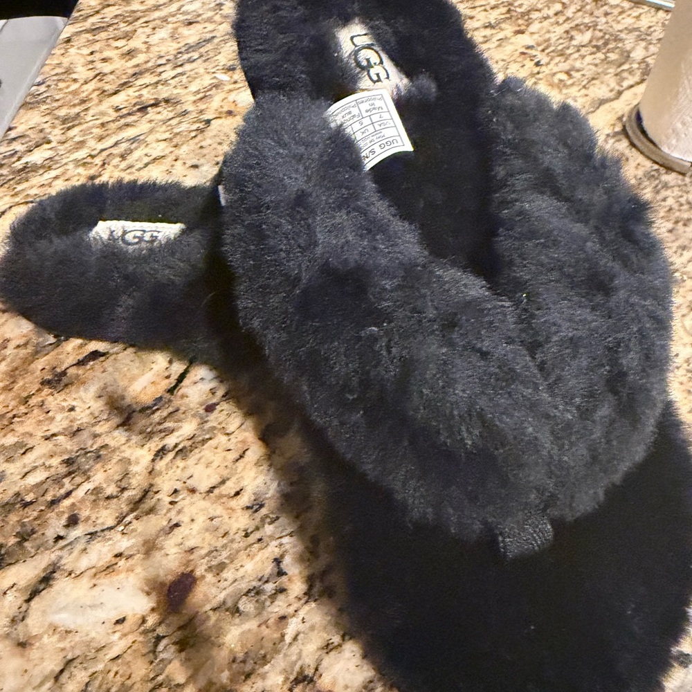 UGG Black Furry Slippers
